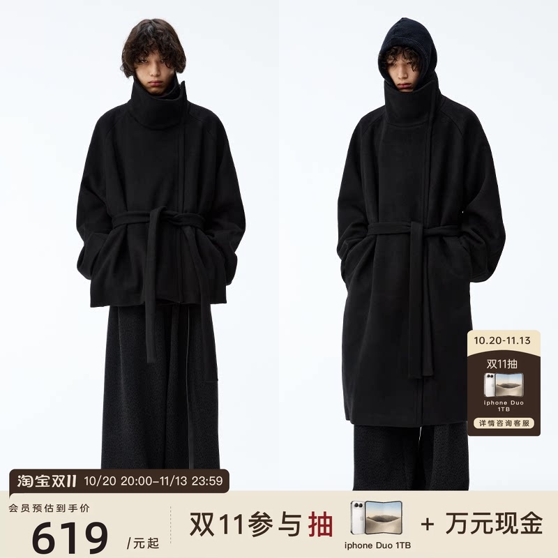 Jcaesar Coat Diagonal Zipper Lace-Up Wool Coat, High Weight 60% Wool, Slightly Loose Fit, Available in Both Long and Short Versions Jcaesar Coat Diagonal Zipper Lace-Up Wool Coat, High Weight 60% Wool, Slightly Loose Fit, Available in Both Long and Short Versions
