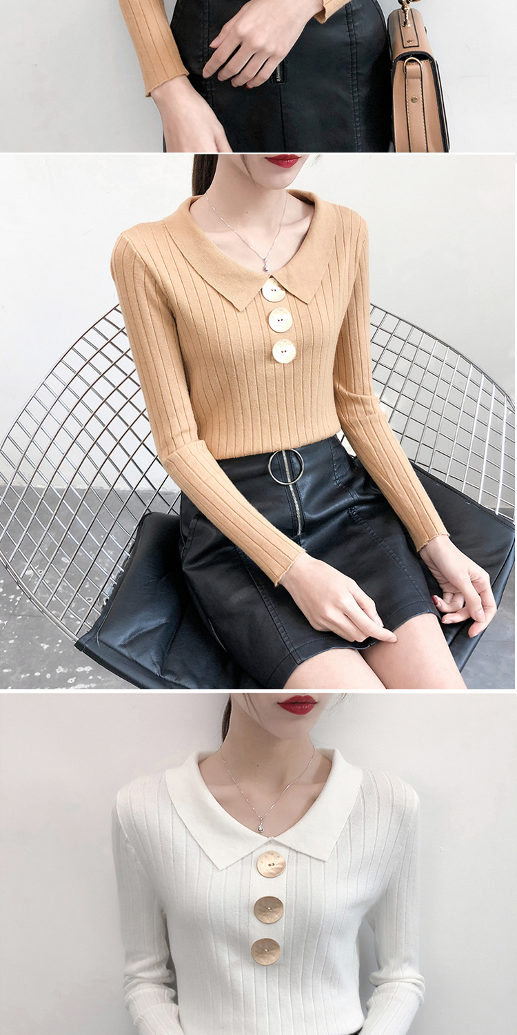 Áo sơ mi nữ đáy dài tay sang trọng áo sơ mi thu đông thời trang Hàn Quốc khí chất áo len có hương vị Hồng Kông áo len màu thủy triều tinh khiết áo gile len