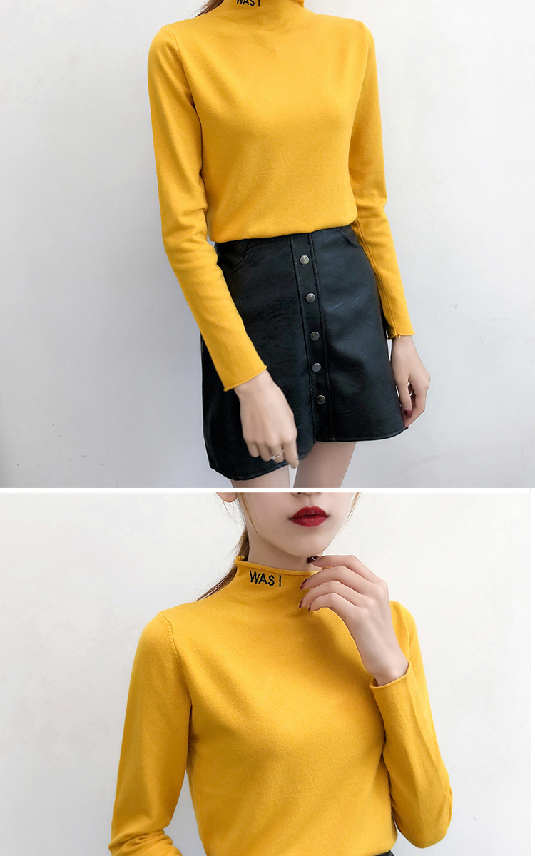 Áo len mùa thu 2018 mới nửa cổ cao thêu chữ áo len nữ sinh viên Hàn Quốc phiên bản lỏng lẻo của áo len đan dây đan mẫu áo len nữ đẹp 2021