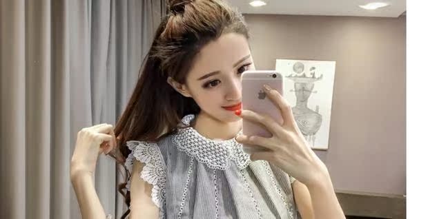 Mùa hè 2018 mới Han Fan búp bê openwork ren chạm đáy áo khâu voan áo sơ mi nữ tay ngắn tay áo thủy triều áo sơ mi trắng nữ công sở