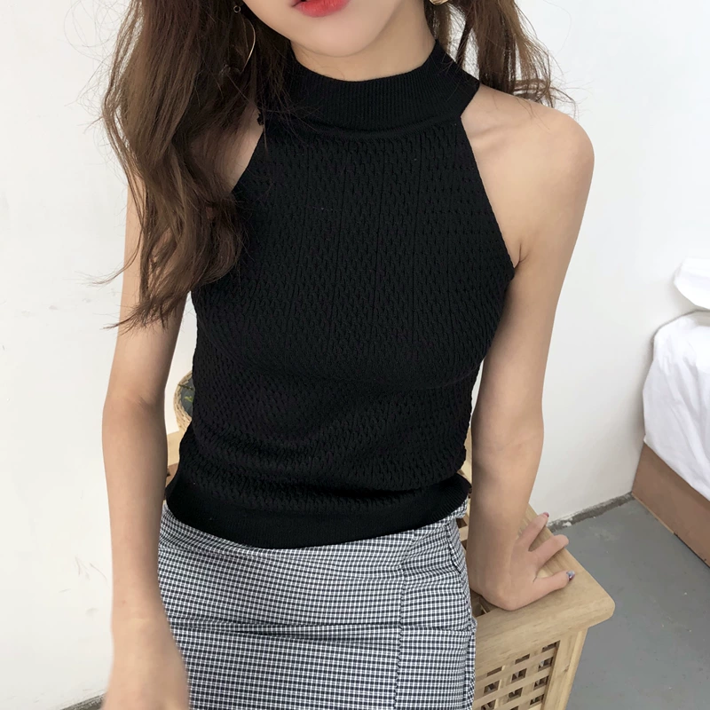 Áo len cổ lọ kiểu dáng sang trọng mang hơi hướng retro của Hồng Kông không tay hàng đầu chạm đáy áo khoác mỏng đan dây đeo phụ nữ mặc