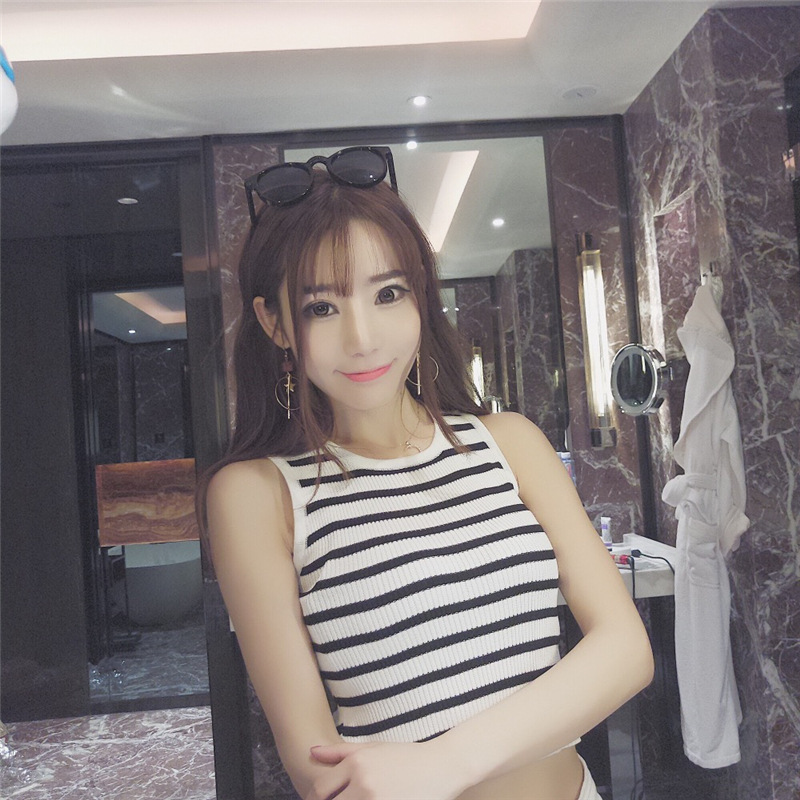 Mùa hè mới thời trang sọc không tay đan đáy áo yếm nữ hoang dã tự canh áo màu rắn đồ vest nữ