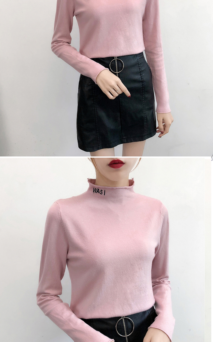 Áo len mùa thu 2018 mới nửa cổ cao thêu chữ áo len nữ sinh viên Hàn Quốc phiên bản lỏng lẻo của áo len đan dây đan mẫu áo len nữ đẹp 2021