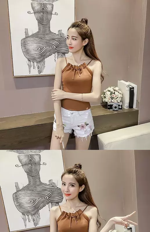 Xia Xiao Khánh sling đan búp bê ngọn bên trong phía dưới mặc một chiếc áo vest ngắn kiểu retro sang trọng kiểu Hồng Kông