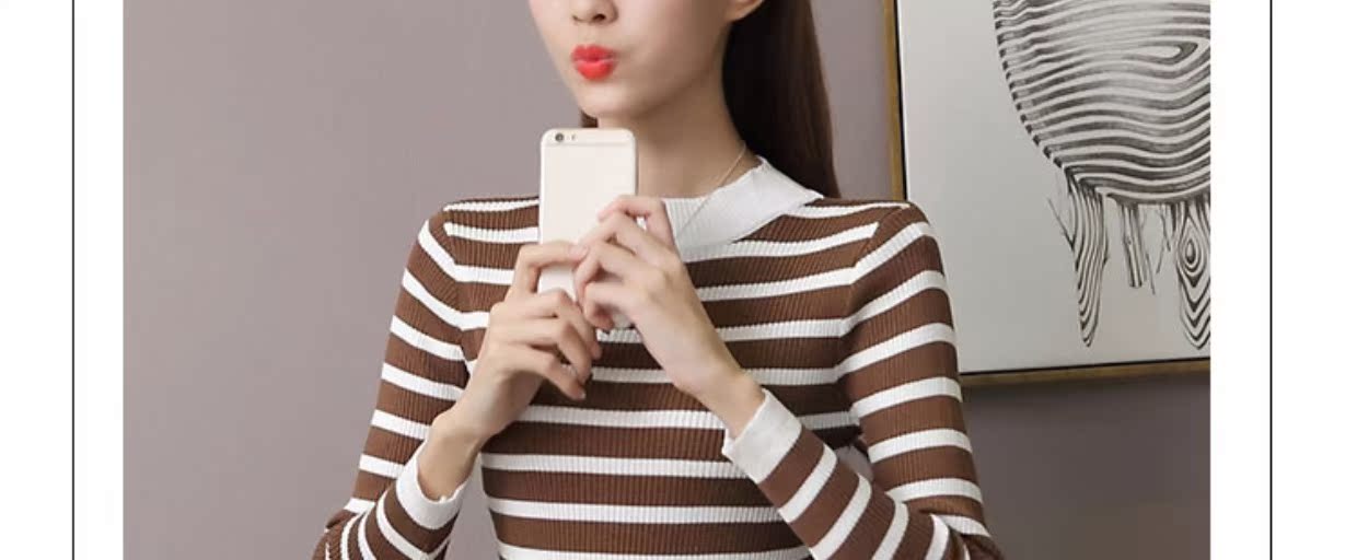 Mùa thu mới phiên bản Hàn Quốc của áo len dài tay sang trọng, áo len mỏng nữ bó sát sọc đan áo len đỏ