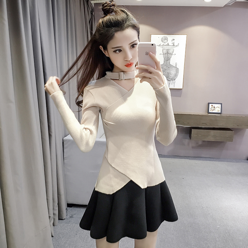 Treo cổ v- cổ rỗng áo len nữ đầu mùa thu ngắn áo sơ mi nhỏ t- shirt không thường xuyên chặt chẽ- phù hợp bên trong đan đáy áo sơ mi áo khoác cardigan nữ