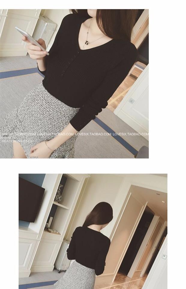 Mùa thu rắn màu đáy quần áo len cổ chữ V áo len nữ dài tay Slim Hàn Quốc mùa thu đông mới áo khoác cardigan nữ cao cấp