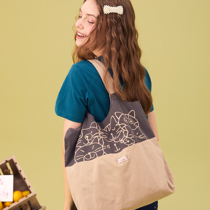 HIKOSEN CARA Japan Kara cat original handmade shopping bag bag shoulder bag canvas bag handy women's bag