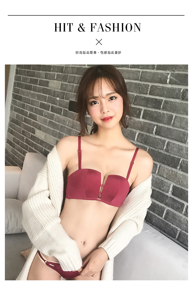 Đỏ không có vòng thép bốn góc cốc đồ lót mới ngực nhỏ phần dày tập hợp điều chỉnh loại bên nhận bộ ngực áo ngực nữ áo cúp ngang