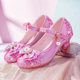 Girls' shoes stage crystal shoes pink Elsa Princess shoes new leather shoes silver model catwalk children's high heels