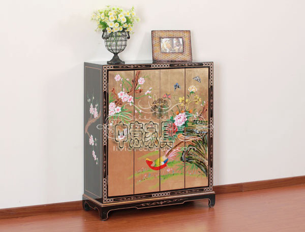 European-style furniture gold foil hand-painted shoe cabinet Phoenix shoe cabinet four-door shoe cabinet foyer cabinet porch cabinet
