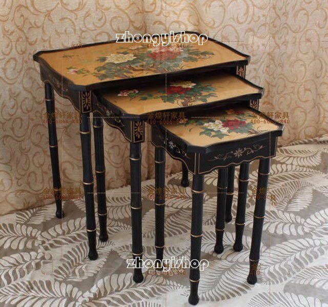 Chinese furniture antique furniture gold leaf furniture hand-painted furniture gold furniture hand-painted tea table side a total of phone table