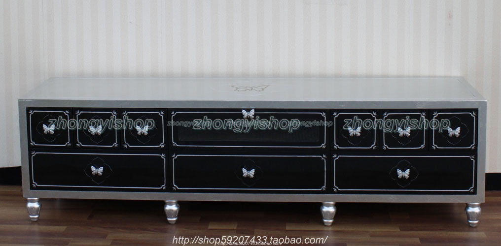 New Chinese Silver Foil Furniture European Furniture Hand Painted Furniture Floor Cabinet TV Cabinet TV Cabinet Display Cabinet Floor Cabinet