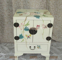 Pastoral furniture Korean furniture bright white paint bucket double door cabinet bedside table hand-painted butterfly flying phone