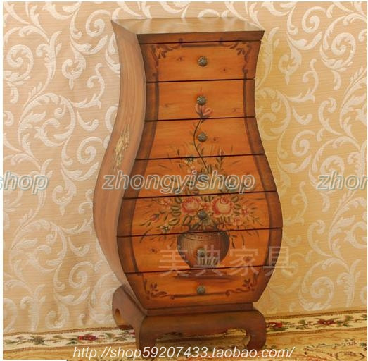 Hand Painted Furniture Vintage Furniture Antique Hand-painted Vase Cabinet Seven Bucket Cabinet Decorated Cabinet cabinet 