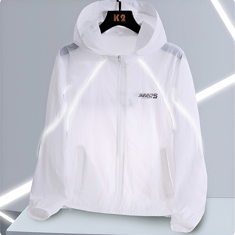 Summer Men's New Reflective Strip Sun Protection Clothing with Hood, Youth Fashion Slim Fit Outdoor Quick-Drying Breathable Sun Protection Clothing