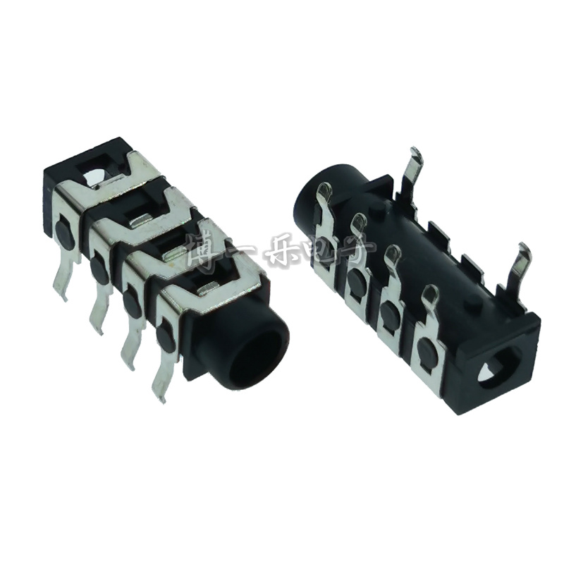 Headphone socket PJ-313E 6 feet 4 sections black audio female seat 3 5MM aperture audio interface