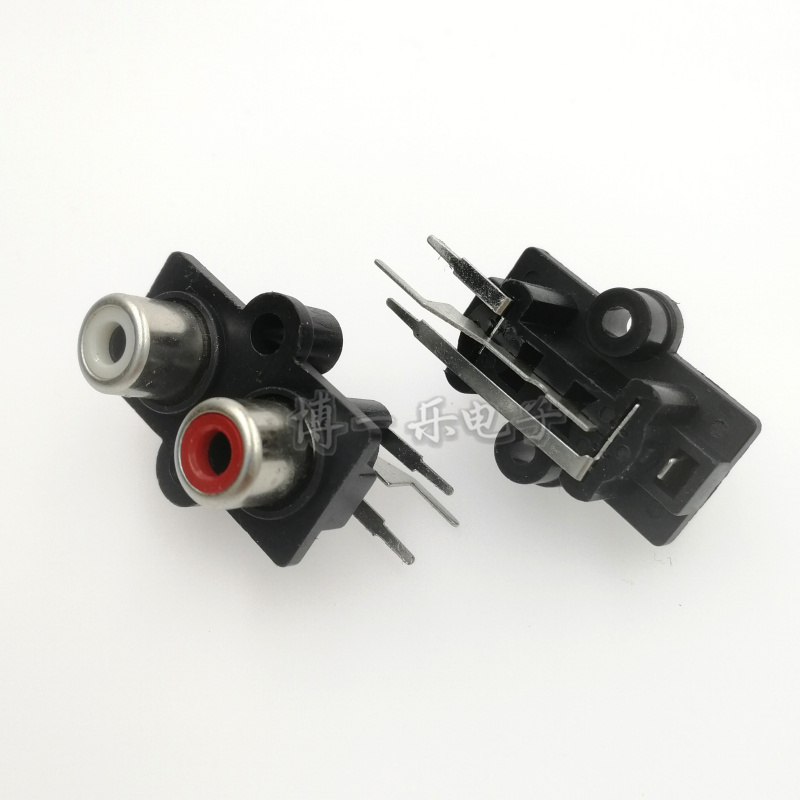 AV cocore connector Audio signal socket RCA-207 2 holes black base on white lower red AV2-8 4