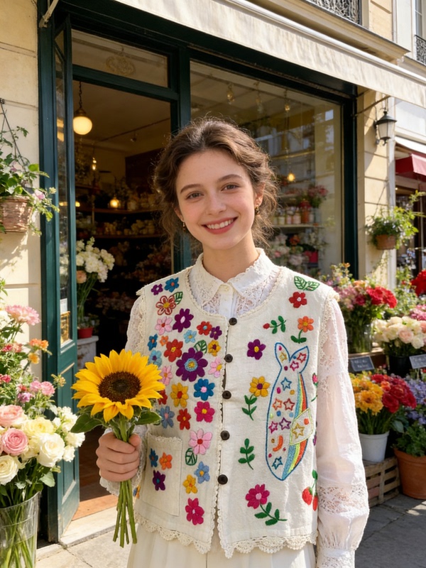 The Things of Zhou Mountain: Thai Chiang Mai French Romantic Style Chiang Mai Cotton Handmade Embroidery Vacation Style Bohemian Vest
