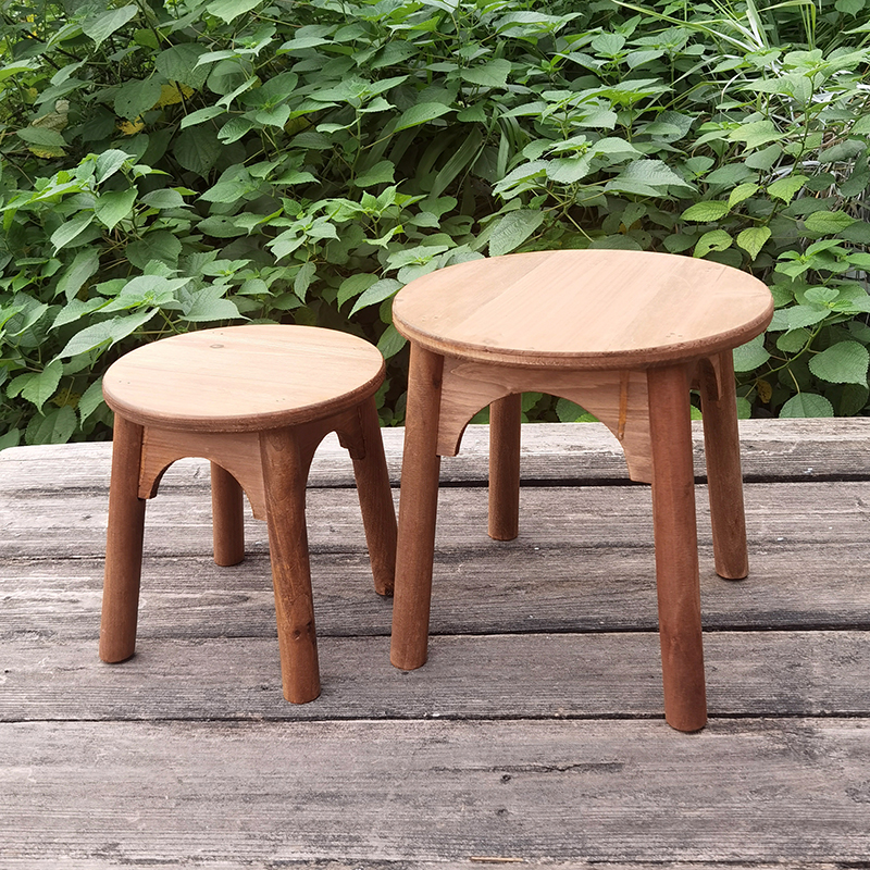 Retro nostalgic solid wood bench country wooden small stool round stool movable adult children's wooden stool small low stool