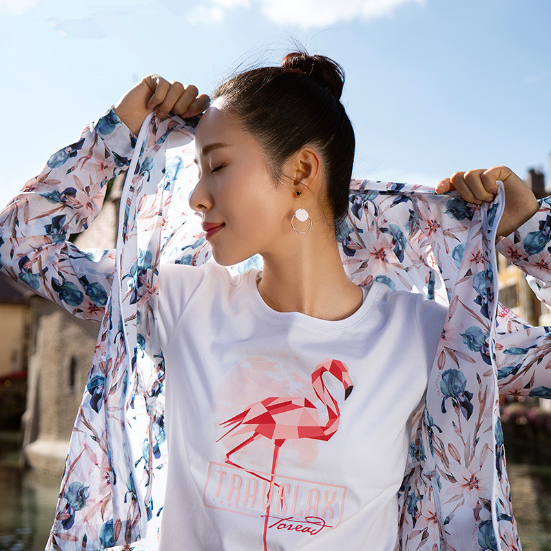 Pathfinder T-shirt female spring and summer outdoor women's elastic round neck printed short-sleeved quick-drying T-shirt TAJG82744