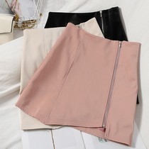 Age-reducing zipper irregular skirt Womens autumn versatile thin high waist hip short skirt Korean version PU small leather skirt