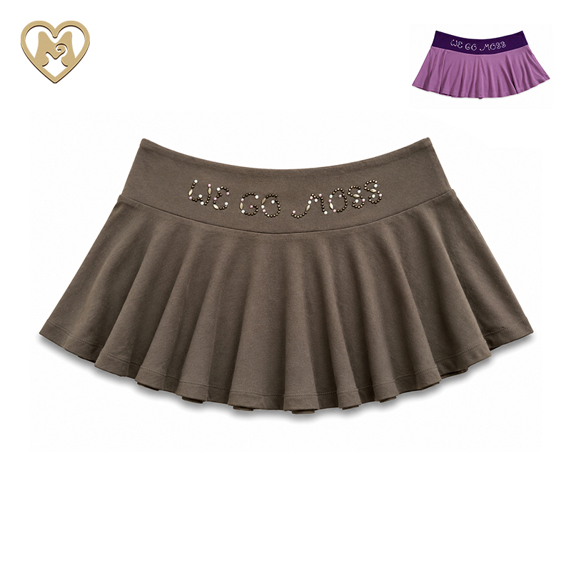 Ponteallemoss19 Sporty Color-Block 2-Way Stretch Textured Slogan Rhinestone Summer Skirt Pants