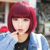 Парики женские короткие волосы Бобо голова Qi Bangs Wine Red Wave Head Non -Mainsream Girl Пушистые короткие прямые волосы