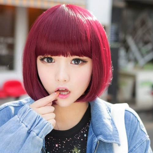 Парики женские короткие волосы Бобо голова Qi Bangs Wine Red Wave Head Non -Mainsream Girl Пушистые короткие прямые волосы