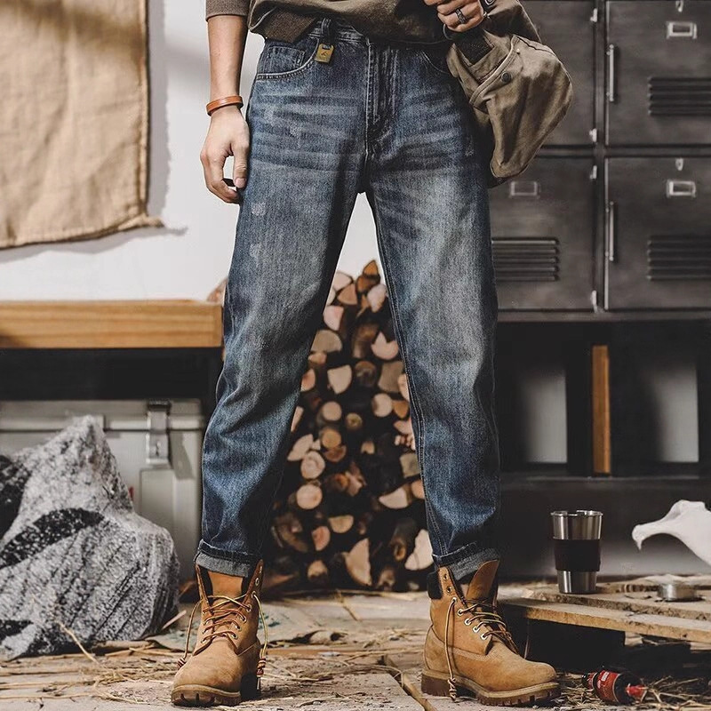 Hong Kong Trendy Brand American Retro Straight-Leg Jeans for Men, New Autumn Style Loose Straight Pants, Spring and Autumn Casual Pants