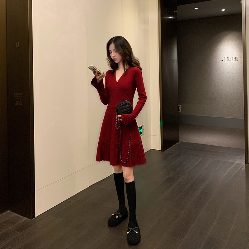 Sandro Moscoloni red gown 2022 spring winter new inside hitch bottom name Knitted Ocean Dress