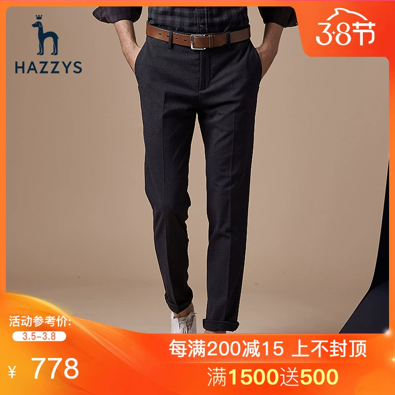 Haggis hazzys quần tây nam chính thức thời trang quần Anh mùa thu và mùa đông mới thẳng màu rắn Slim - Quần tây thường