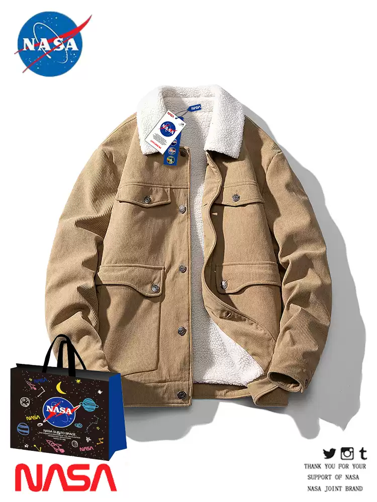 Áo khoác công sở nhung kẻ NASA Joint dành cho nam xuân thu thời trang mới áo khoác cotton mùa đông da cừu nam
