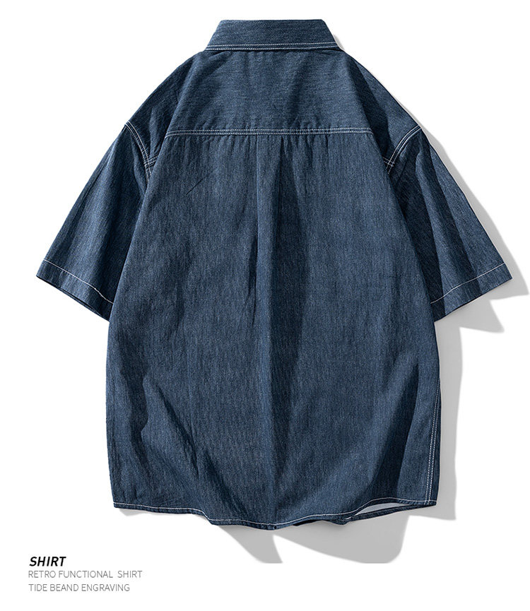 Джинсовая рубашка nasa联名牛仔衬衫夏季男款潮牌短袖衬衣青少年宽松休闲工装薄外套 OTHER