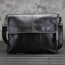 Mens leather shoulder messenger bag 2021 new simple casual retro port wind oil wax business computer briefcase