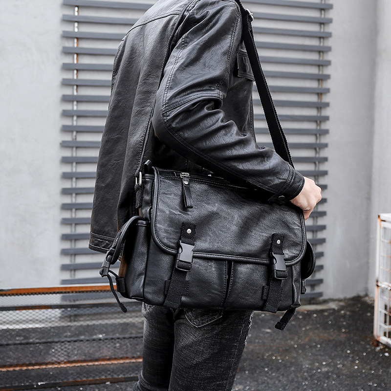 Korean version for men's genuine leather inclined cross pack 2022 new trendy soft cow leather single shoulder bag large capacity casual men's bag