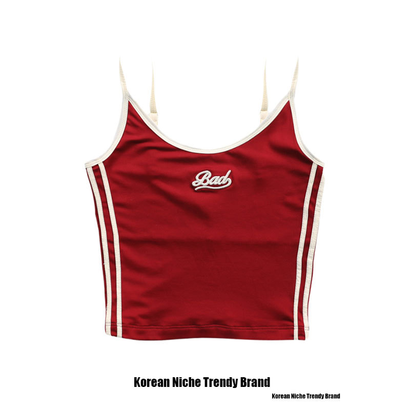 Badblood American Retro Dance Girl Embroidered Red Vest Casual Lazy Suspender Short Sports Suspender