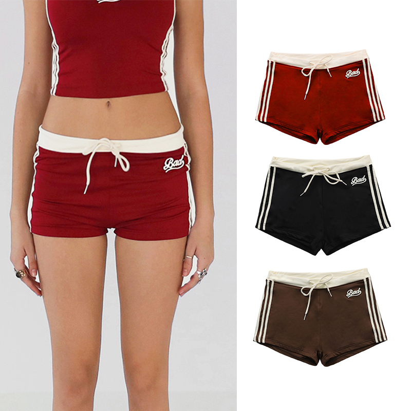 Badblood American Retro Sports Shorts for Women, Summer Sexy Low-Waist Casual Yoga Fitness Three-Quarter Pants