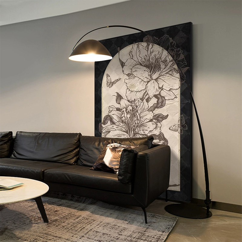 Modern Minimalist Vintage Decorative Painting, Italian-Style Minimalist Black and White Gray Wall Art, Vertical Floor-Standing Painting for Living Room Sofa Background Wall