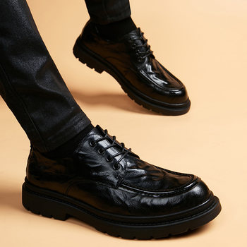 Sheepskin hand-grabbed soft leather soft-soled business thick-soled leather shoes