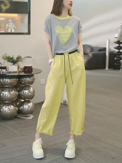 La Chapelle, traje deportivo informal para mujer, novedad de verano 2025, moda holgada, pantalones de pierna ancha de manga corta, conjunto de dos piezas a la moda