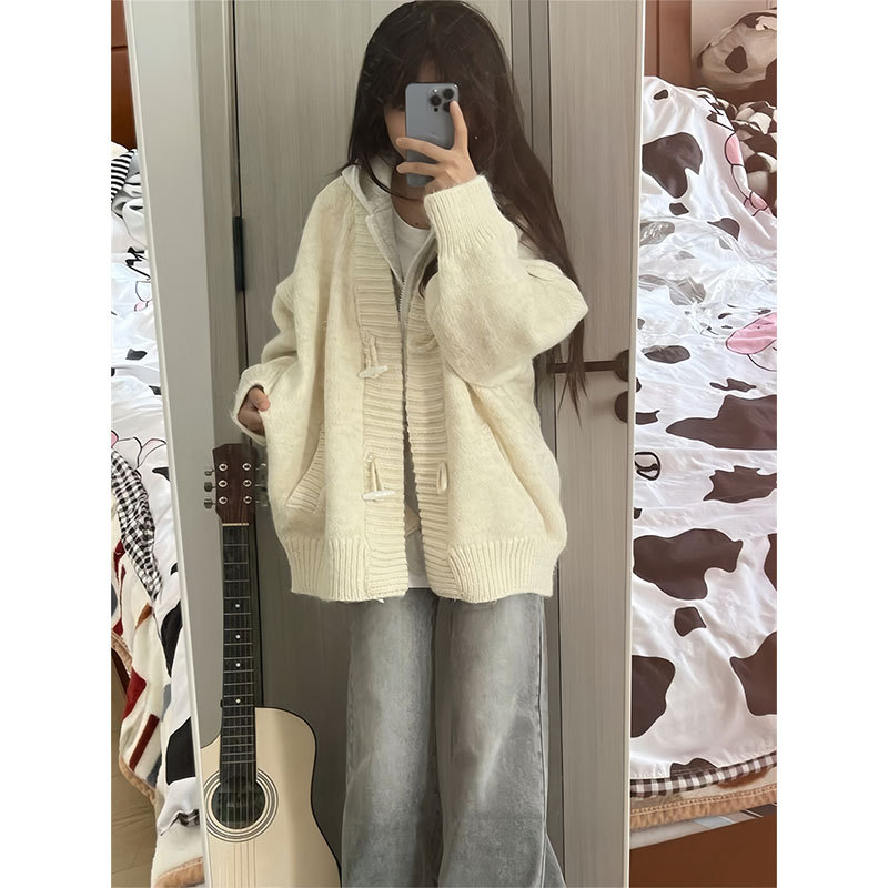Trendy Brand Academy Style Lazy Korean-Style Knitted Cardigan Sweater for Women, Autumn and Winter Student Versatile Loose Sweater Coat