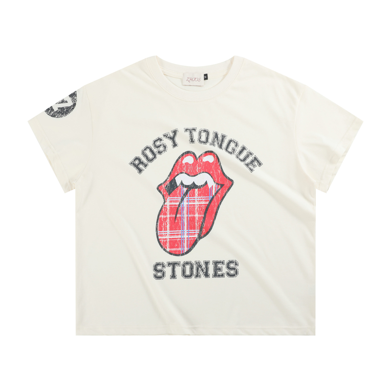 Zhios Rolling Stone Parody Striped Red Tongue Street Boxy American Short-Sleeve Printed Loose T-Shirt for Men and Women Zhios Rolling Stone Parody Striped Red Tongue Street Boxy American Short-Sleeve Printed Loose T-Shirt for Men and Women