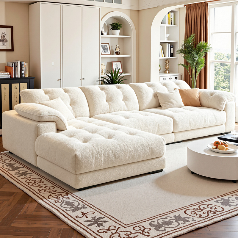 Cream Cloud Sofa for Small and Large Spaces, Modern Minimalist Living Room Chenille Chaise Fabric Sofa 2026 New Model