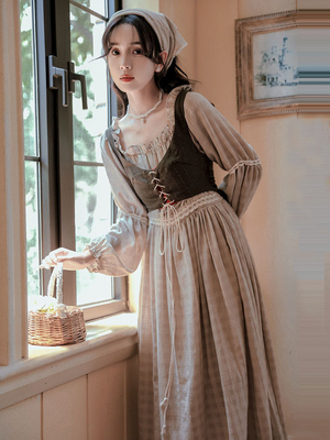 Prairie Travel Women's Clothing French Pastoral Style Dress Forest Style Retro Manor Outfit Rural Farm Photo Shoot Clothing