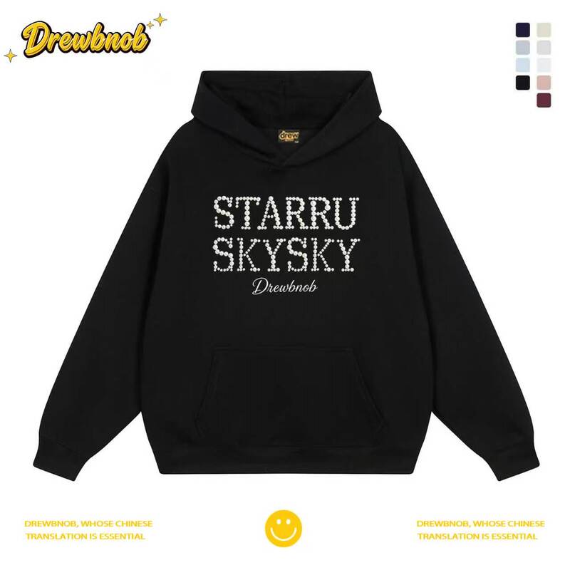 Drew Bnob Trendy Letter Print Hooded Sweatshirt for Men and Women, Fleece-Lined, Heavyweight, Couple Wear, Autumn and Winter, Versatile Street Style Drew Bnob Trendy Letter Print Hooded Sweatshirt for Men and Women, Fleece-Lined, Heavyweight, Couple Wear, Autumn and Winter, Versatile Street Style