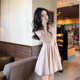 Autumn and winter 2020 new plus velvet mesh stitching long-sleeved dress female solid color waist thin knit skirt ins