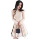 Autumn and winter 2020 new plus velvet mesh stitching long-sleeved dress female solid color waist thin knit skirt ins