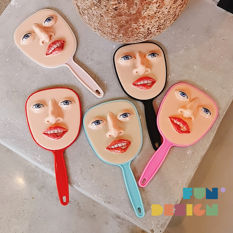 Thai designer funny three-dimensional face expression spoof hand-held makeup mirror handle mirror gift