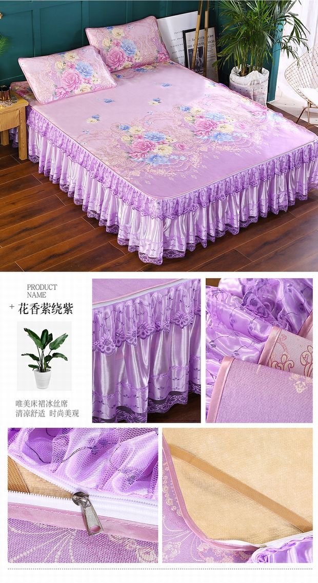 Mat băng lụa mat váy ba mảnh phần mùa hè có thể giặt 1,5m giường 1,8 giường 2 m đơn điều hòa đôi thảm - Thảm mùa hè chiếu trúc cho bé
